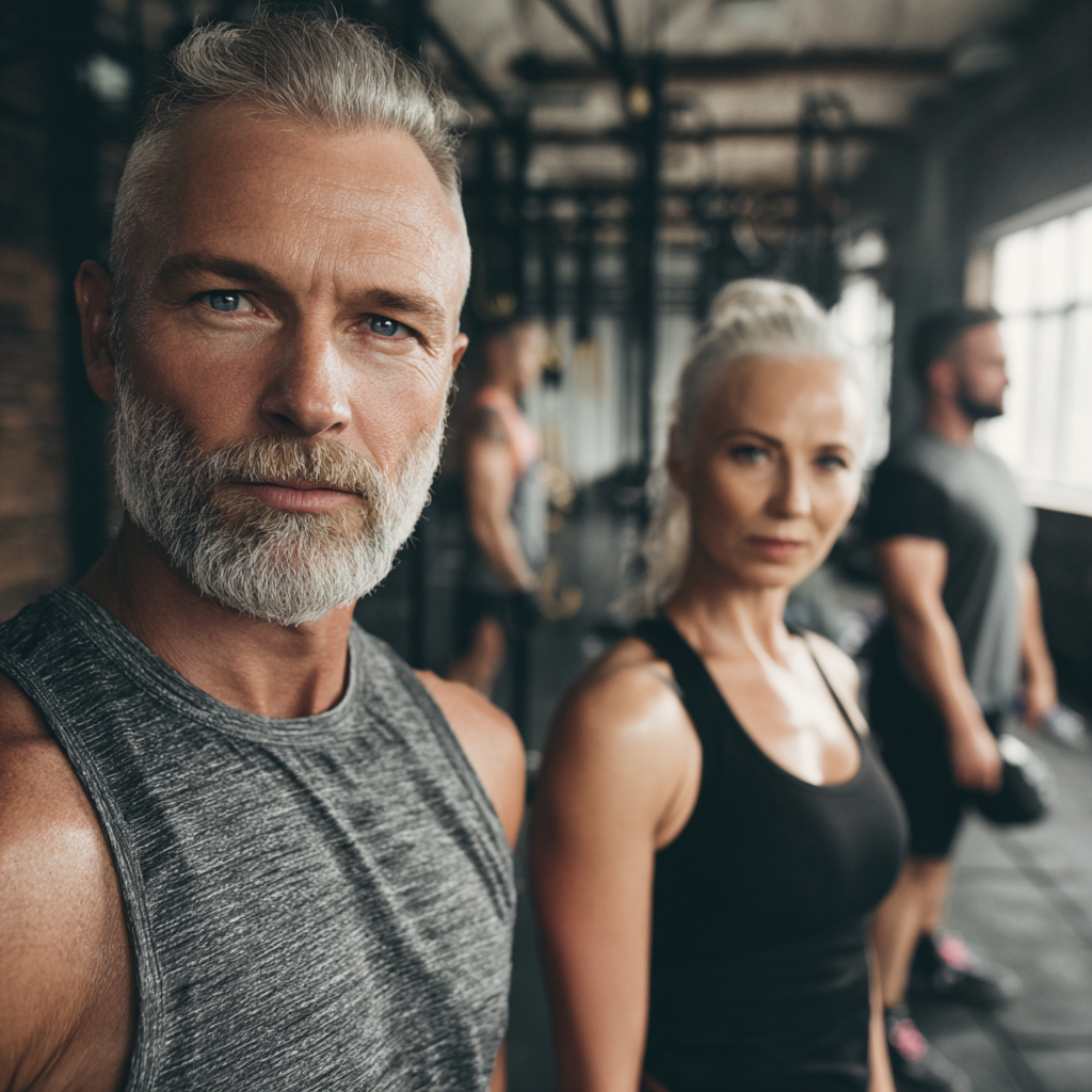 Polish adults of various ages exercising outdoors in natural environment, showing joy and vitality