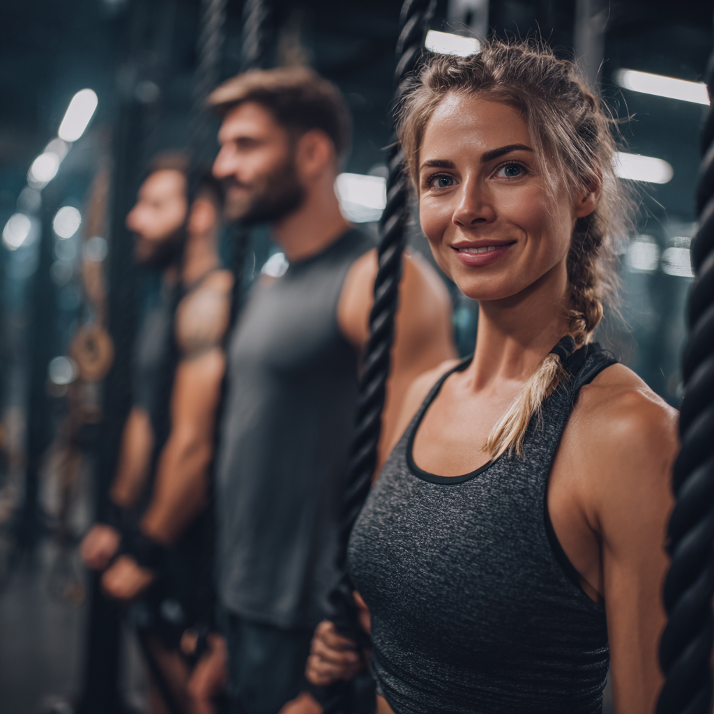 Calm Polish adults doing gentle stretching and mindful movement exercises in peaceful indoor setting